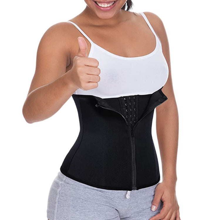 zipper three-breasted belt neoprene corset body burst SWEAT fitness postpartum body girdle